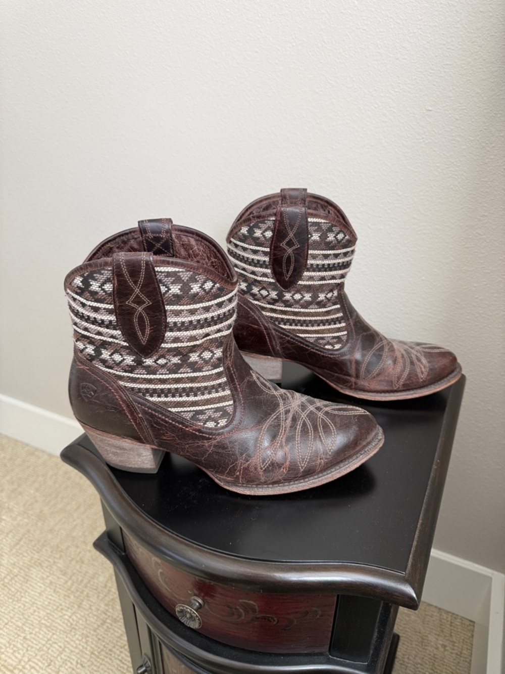 Ariat Brown Western Ankle Booties with Patterned Shaft